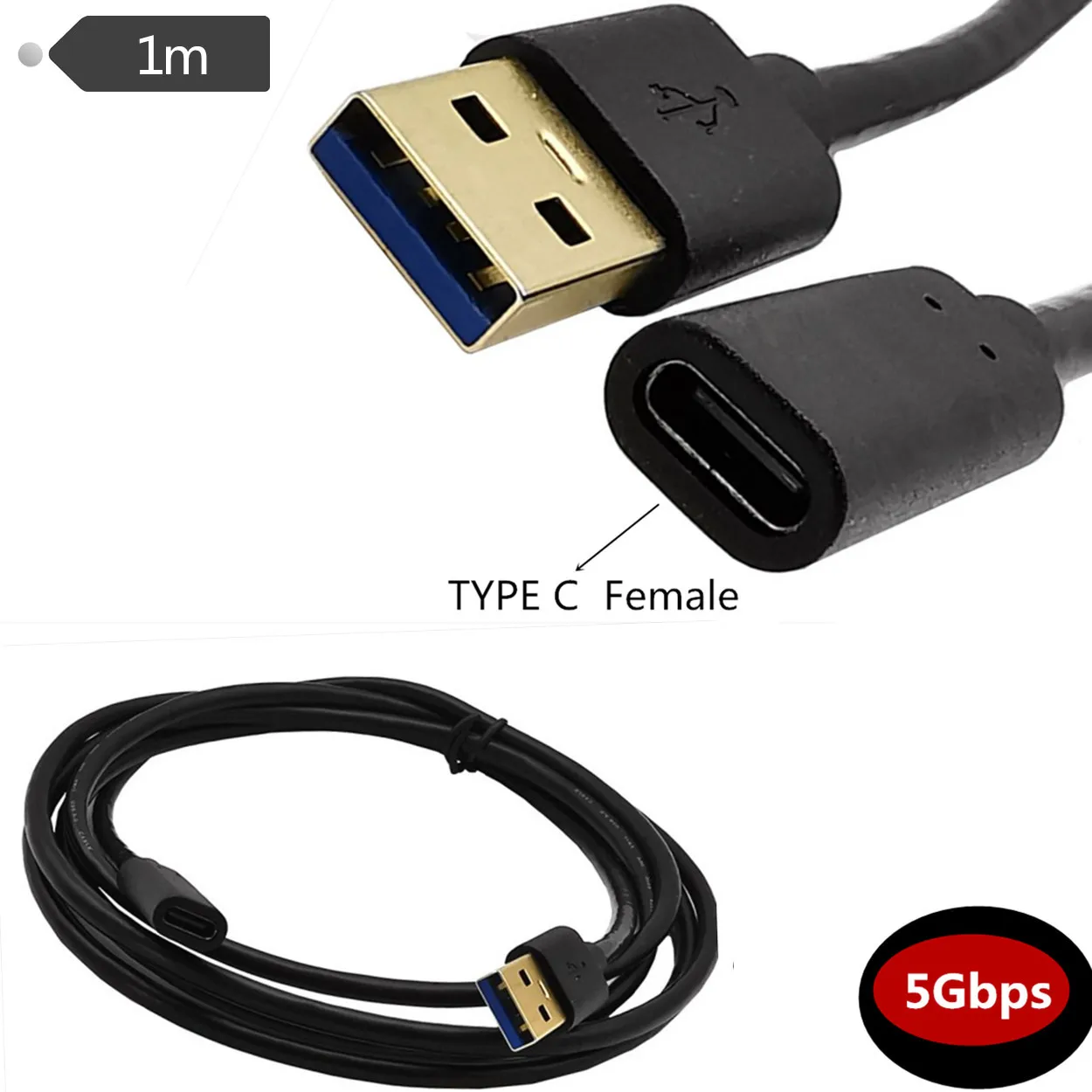 

Gold-plated 3.1USB male to Type-C female data cable 5Gbps speed data 0.2m 1m 1.8m