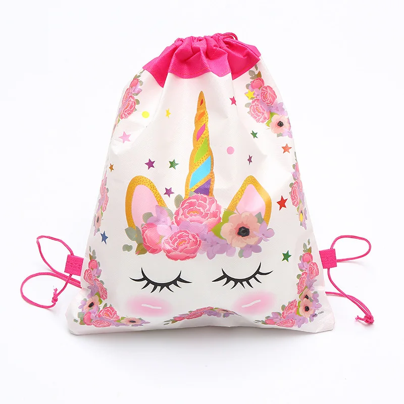 

12pcs/Lot Unicorn Theme Mochila Happy Birthday Party Non-woven Fabrics Kids Girls Favors Drawstring Gifts Bags
