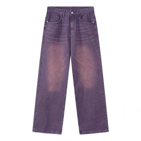 Фиолетовые джинсы в Корейском стиле для мужчин и женщин, модные джинсы в стиле High Street с широкими штанинами Y2k, хлопковые потертые винтажные джинсы унисекс для молодежи