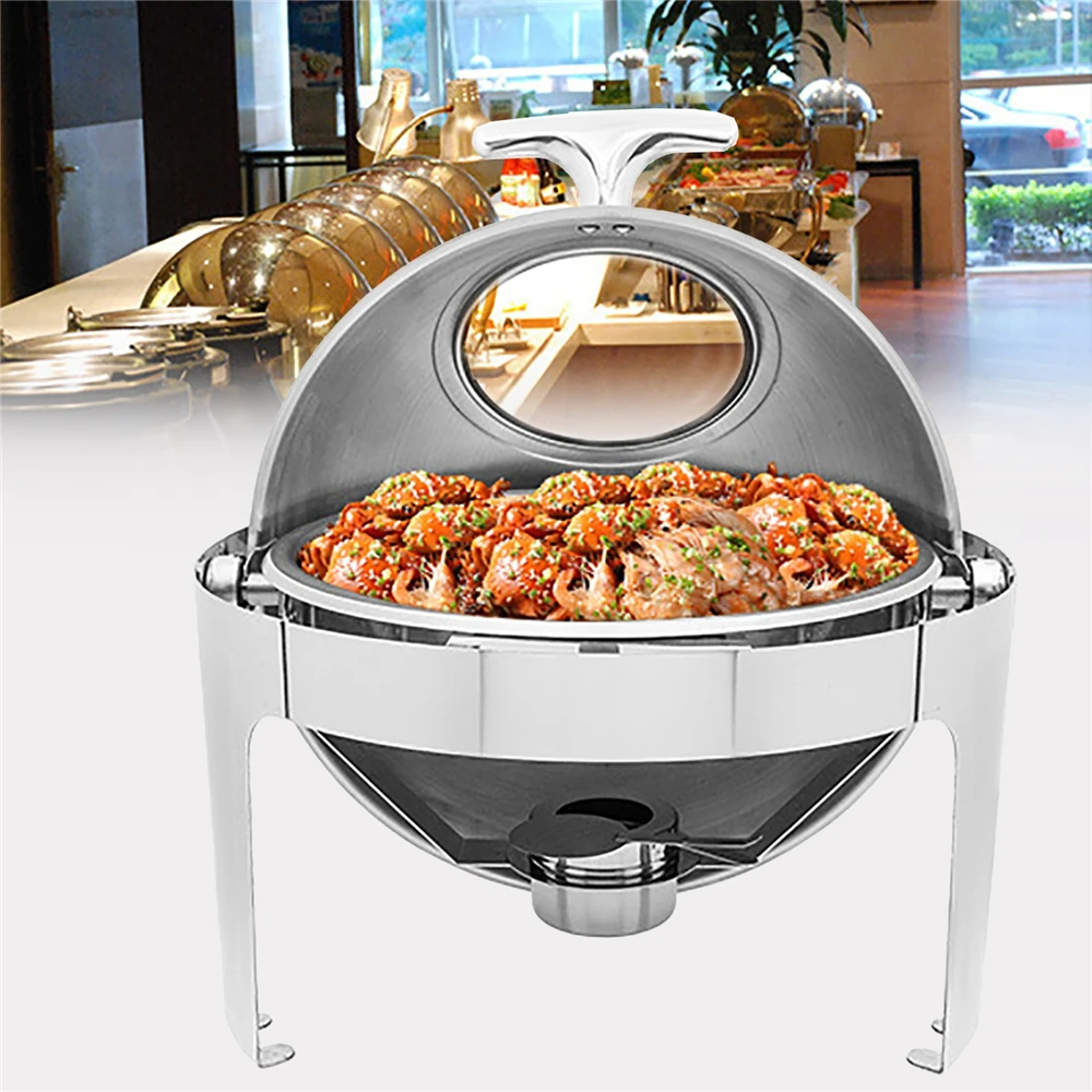 

6L Stainless Steel Round Flip-Top Visual Buffet Stove Restaurant Food Warmer Self-Service Tableware Waterproof Insulation Stove