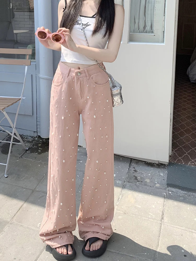 WCFCX STUDIO в стиле ретро жемчужина женская уличная одежда с высокой талией потертые