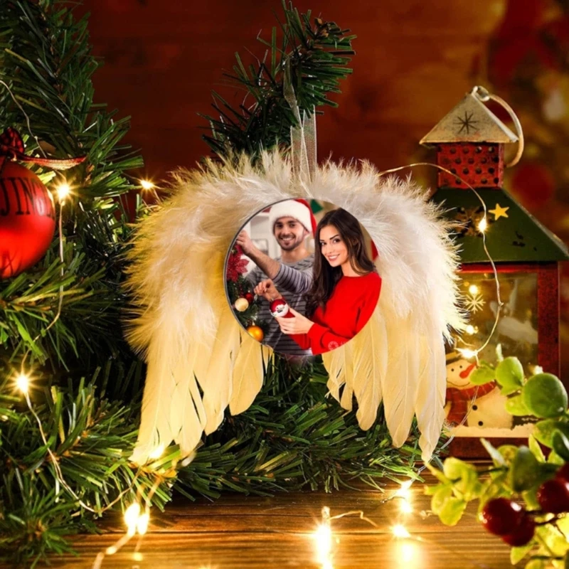 Пустой сублимационный орнамент подвеска с перьями и крыльями белого ангела