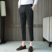 2022 british style summer casual pants men slim fit business dress pants office social streetwear ankle length trousers 29 36