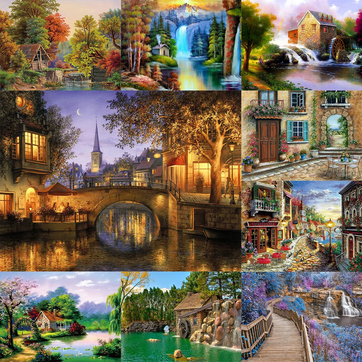 

5D Diamond Painting DIY Landscape House Series Full Diamond Handmade Diamond Embroidered Pattern Home Decoration Gift Mosaic