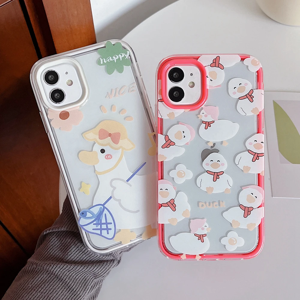 

Dual Layer Cute Cartoon Animal Print Soft Clear Back Phone Case For iPhone 11 13 12 Pro XR Xs Max X 7 8 Plus Shockproof Cover