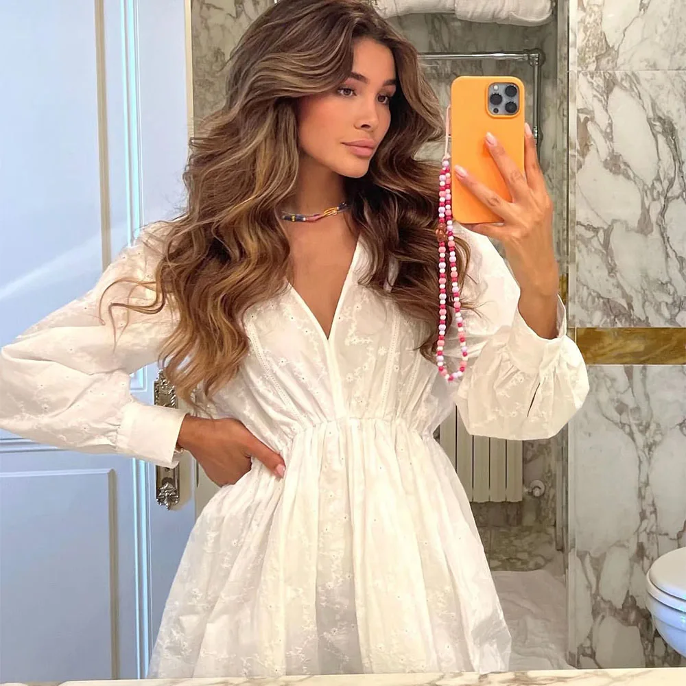 

DiYiG Women 2022 New Fashion Floral Embroidered Dress Vintage Lined Long Sleeve Stretch High Waist Female Dress Vestidos Mujer