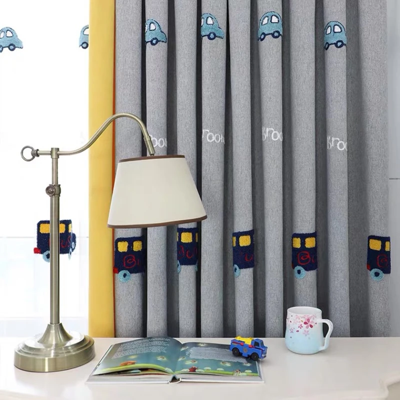 Children's Room Blackout Nordic Cartoon Cute Boy Girl Car British Style Warm Comfortable Curtains for Living Dining Bedroom |