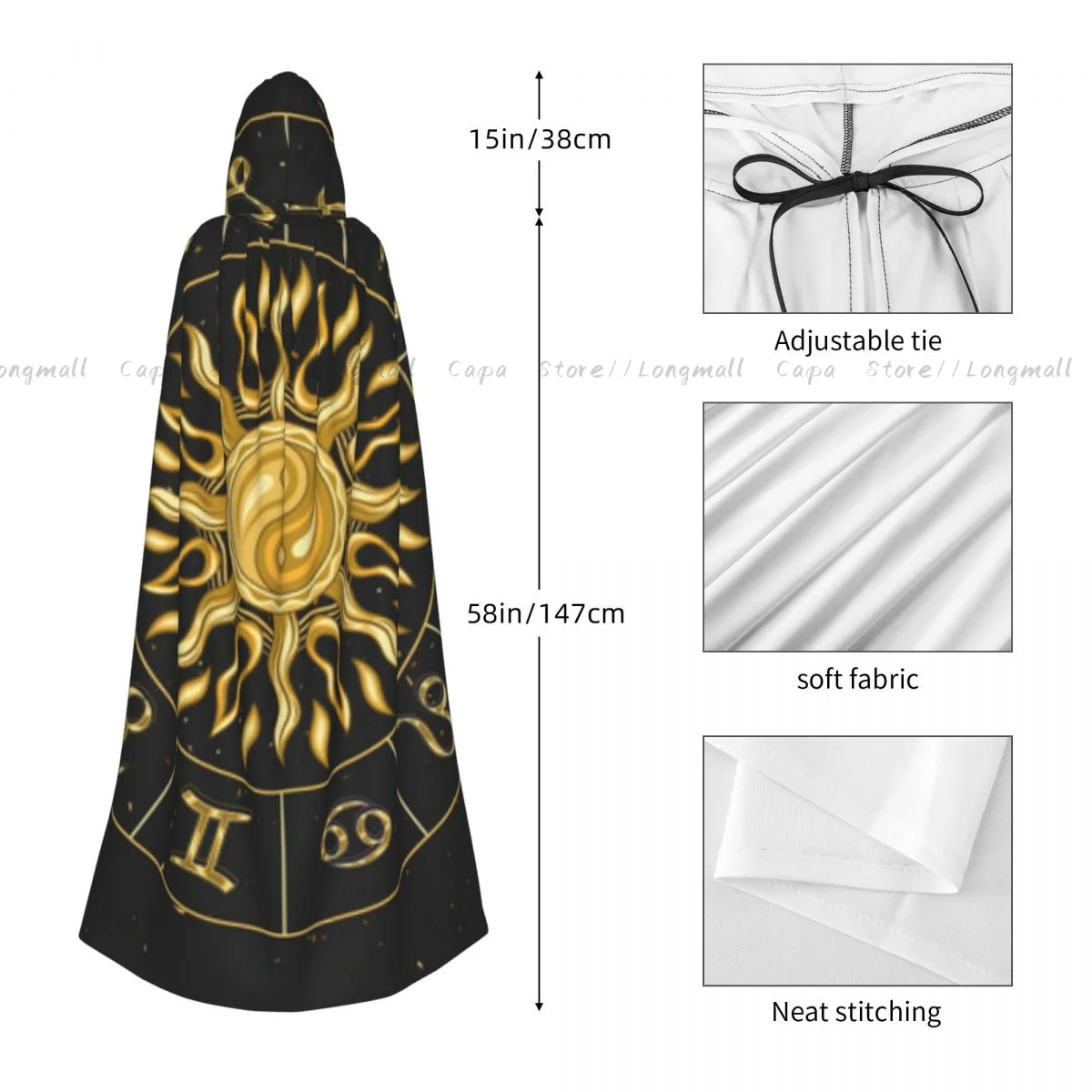 Колесо гороскопа с золотыми блестящими знаками Зодиака накидка капюшоном для