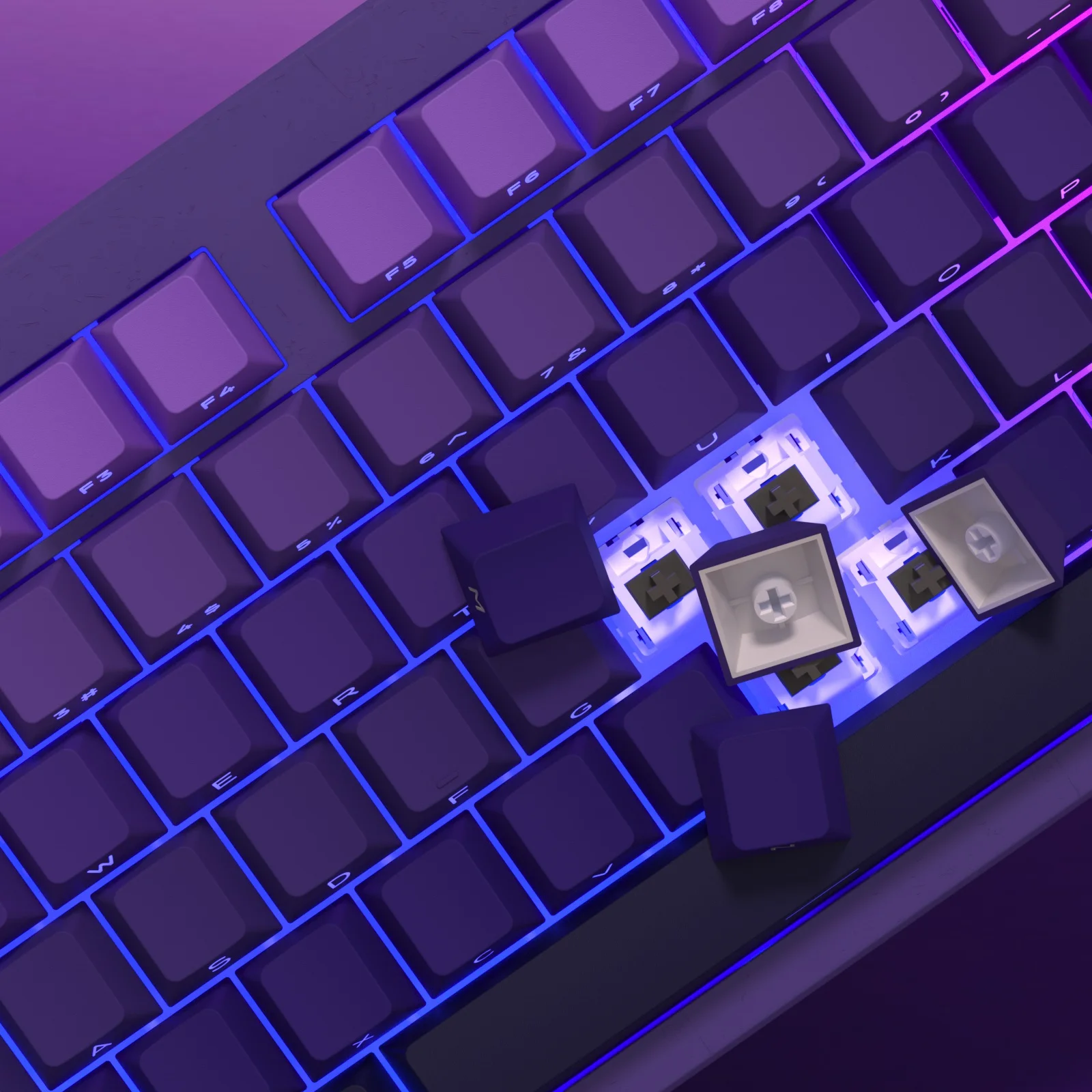 Клавиатура KBDiy PBT для механической клавиатуры клавиши с фиолетовым градиентом и