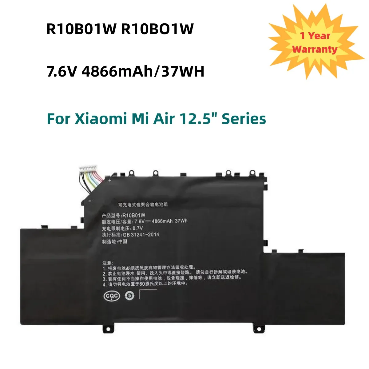 R10B01W R10BO1W Аккумулятор для ноутбука серии Xiaomi Mi Air 12 5 дюйма 161201 -01 -AA 7 6 В 4866 мАч/37 Втч