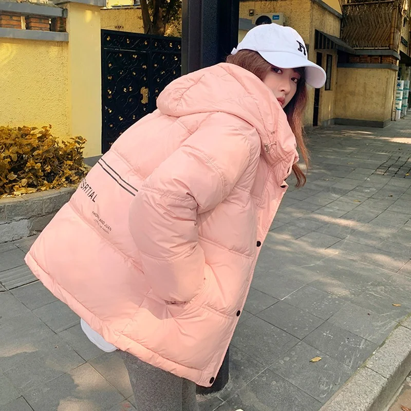 Winter 2023 Fashion Down Padded Jacket Women's Solid Color Loose Cotton Jacket Women's Hooded Warm Women's Long-sleeved Jacket