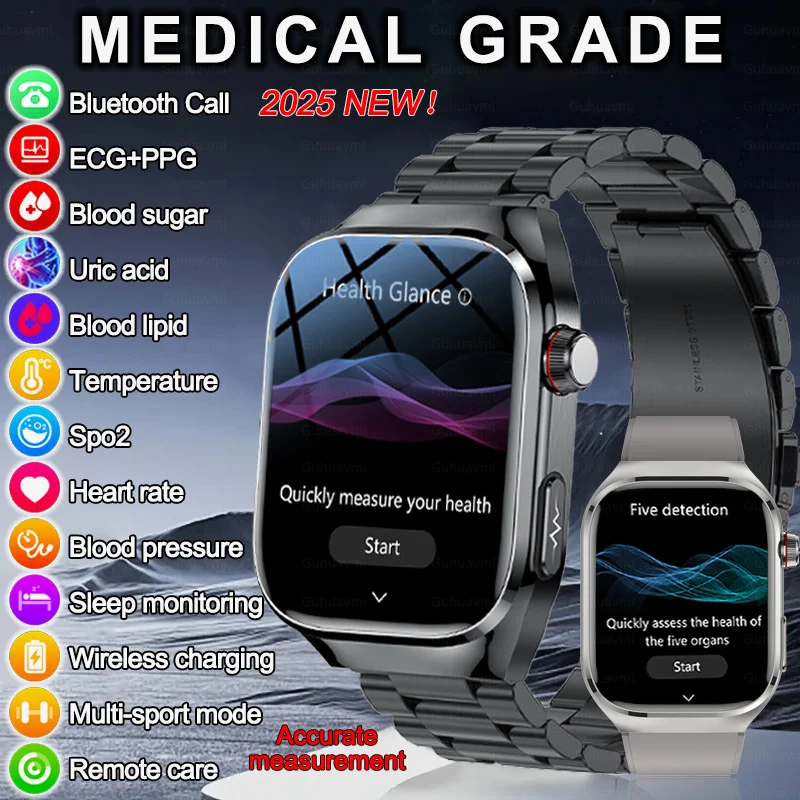 Новинка 2024 года ЭКГ + PPG неинвазивные умные часы для измерения уровня глюкозы в