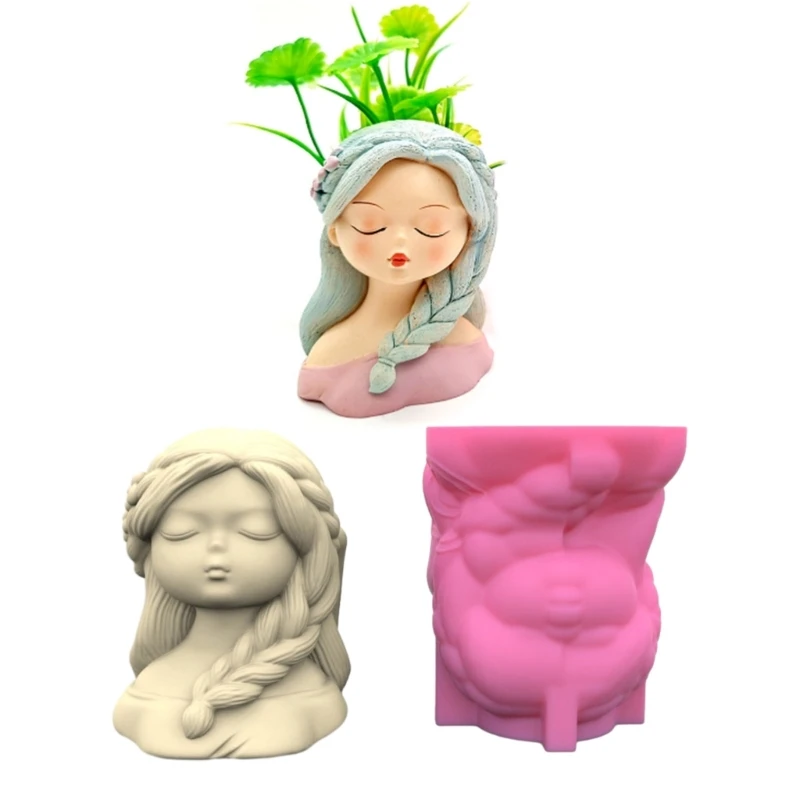 

Side Braids Girl Silicone Mold Flower Girl Planter Mold Flower Pot Resin Mold