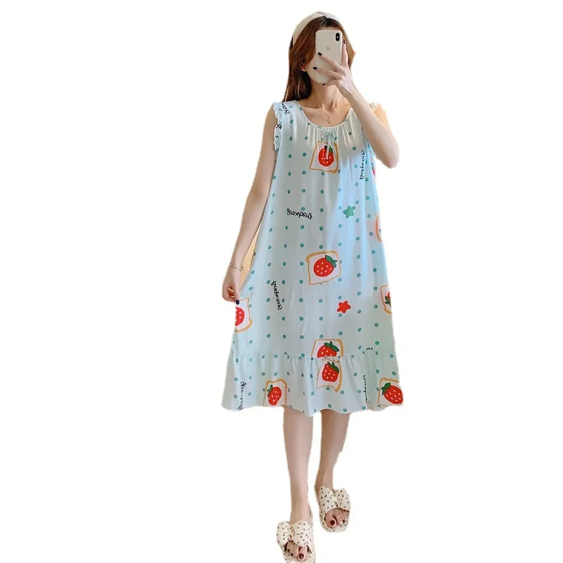 2023 Korean Princess Style Dress Cute Loose Artificial Cotton Homewear Cotton Silk Nightdress Women