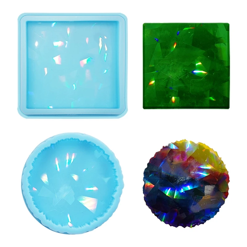 

Diy Homemade Mold Coffee Coaster Light Shadow Creative Silicone Mold Crystal Round Square Placemat Mold for Diy Crafts