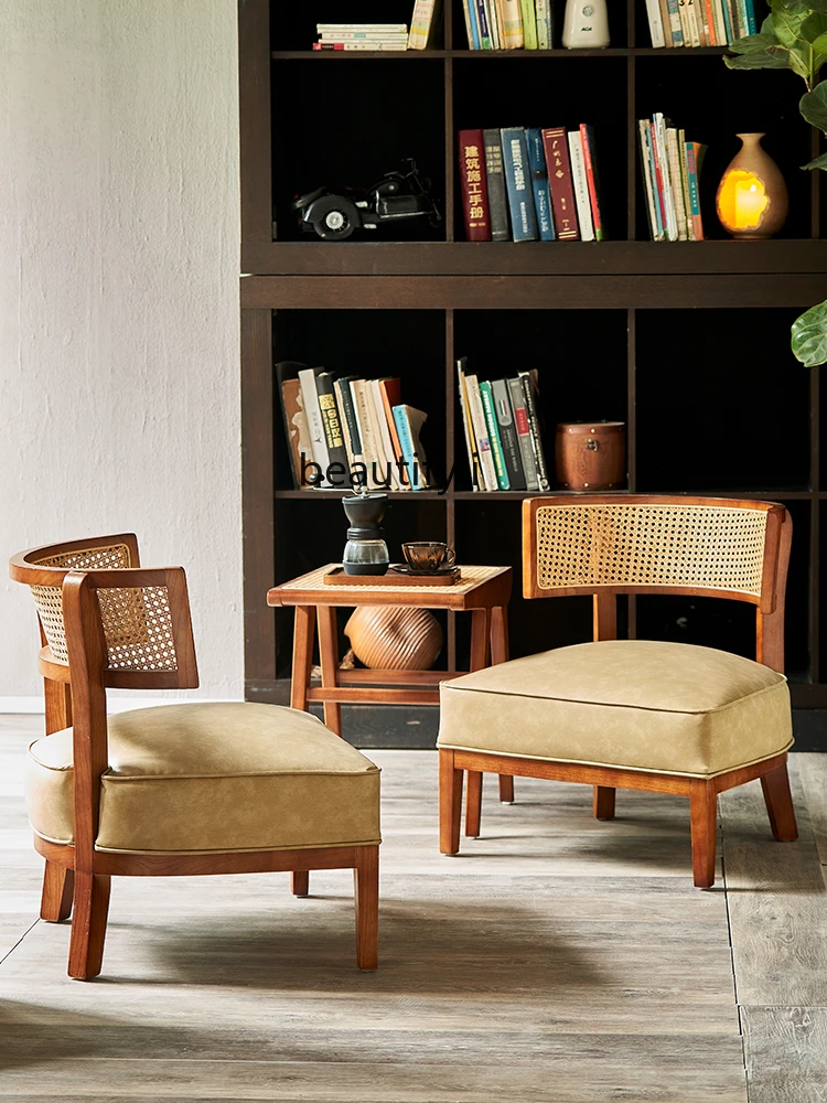 

Стул для отдыха zq в японском стиле из цельной древесины из ротанга, скандинавский стул со спинкой B & B для балкона, одинарный обеденный стул