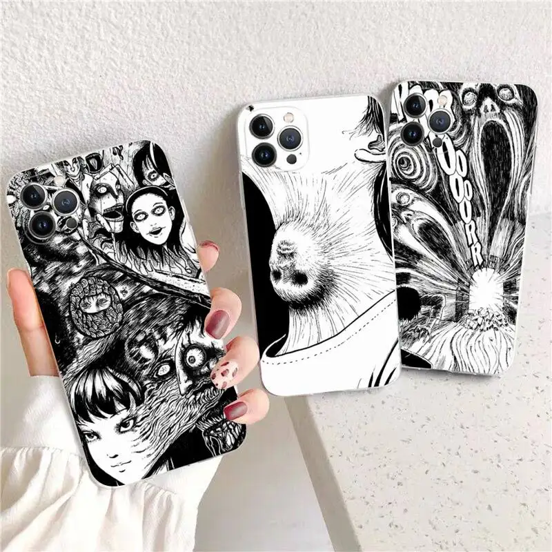 

Junji Ito Tees Horror Cartoon Phone Case For iPhone XR X XS Max 14 13 Pro Max 11 12 Mini 6 7 8 plus SE 2020 Printing Cover