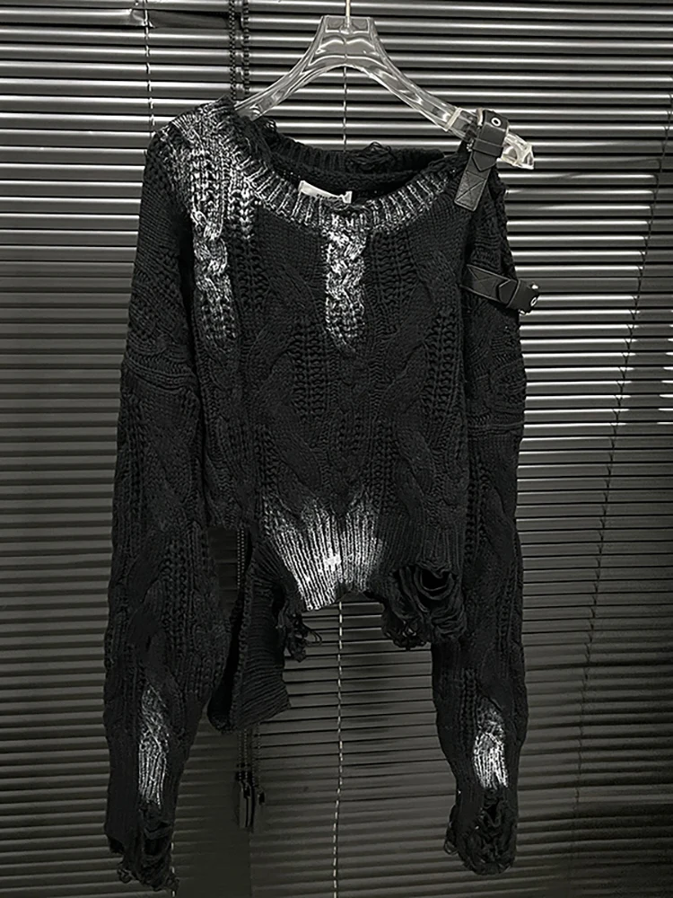 Женский трикотажный пуловер с длинным рукавом и открытыми плечами