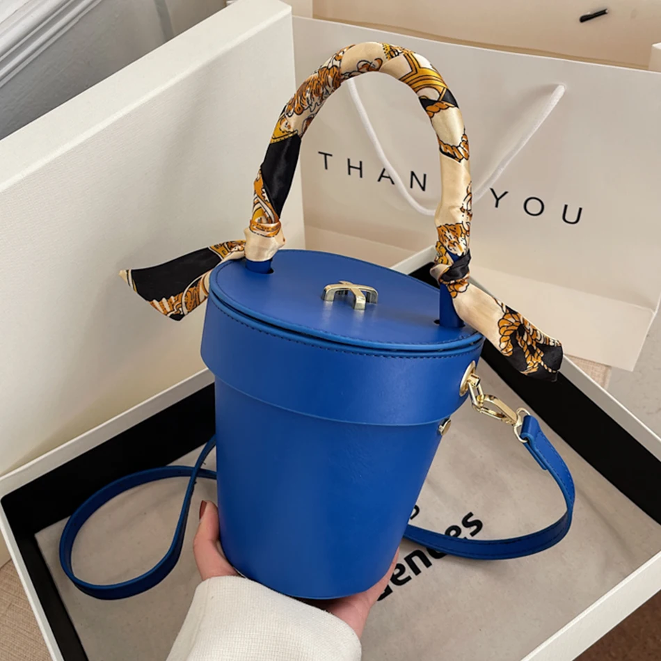 

PU Bucket Fashion Shoulder Messenger Bag for Women 2022 Spring Designer Cup Handbag Luxury Brand Hot Ribbon Ladies Crossbody Bag