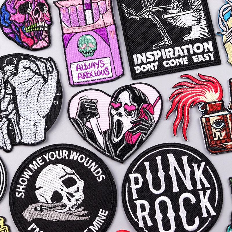 

Hip Hop Punk Patch Iron On Embroidered Patches For Clothing Thermoadhesive Patches On Clothes Rock Skull Embroidery Patch Badges