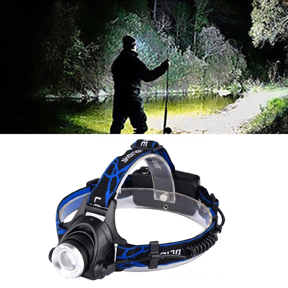 

LED Headlamp Fishing Headlight T6 Zoomable Waterproof Super bright camping light Powered