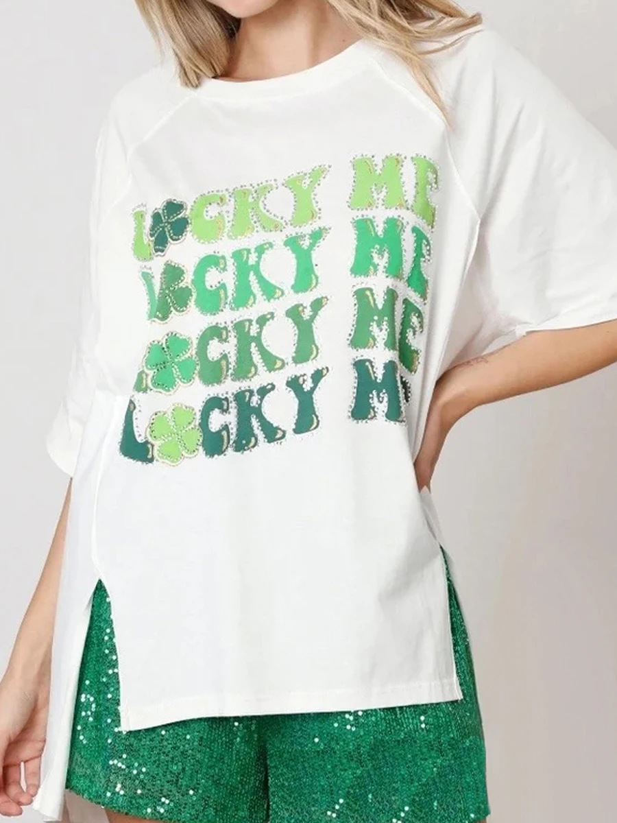 Футболка женская с круглым вырезом топ в Ирландском стиле коротким рукавом до