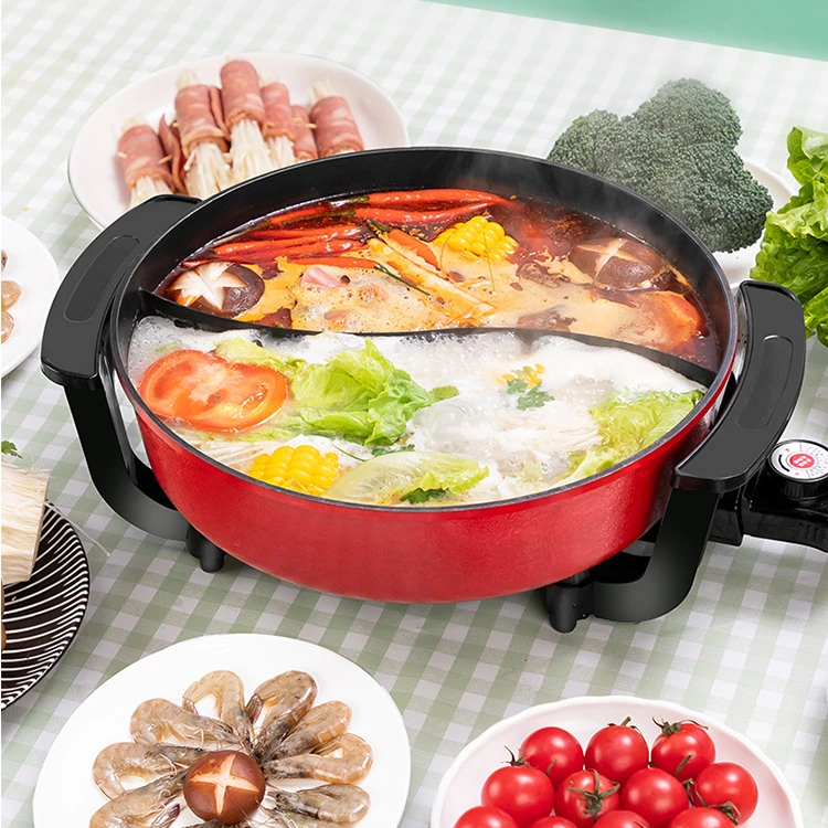 5Speed 1300W Electric Hot Pot Soup Pots Stainless Steel Non Stick Smokeless Home Kitchen CookwareTwin Divided Shabu  Multicooker