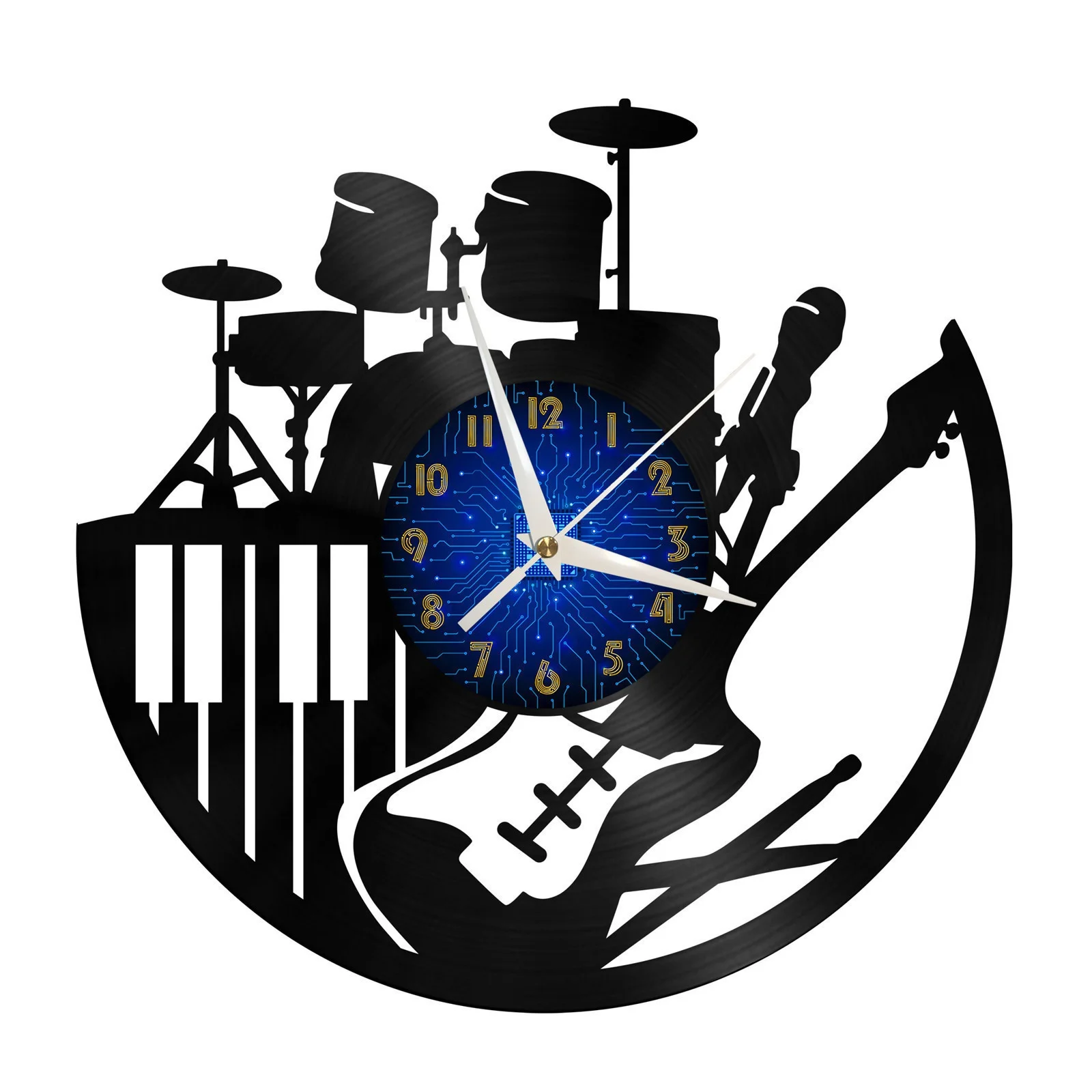 

Drum guitar keyboard performance Vinyl Record Wall Clock for Kitchen Wall Decor Wall Art