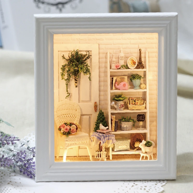 

DIY Wooden Doll Houses Photo Frame Casa Miniature Building Kits Sunshine Room Dollhouse With Furniture Light Villa Girls Gifts