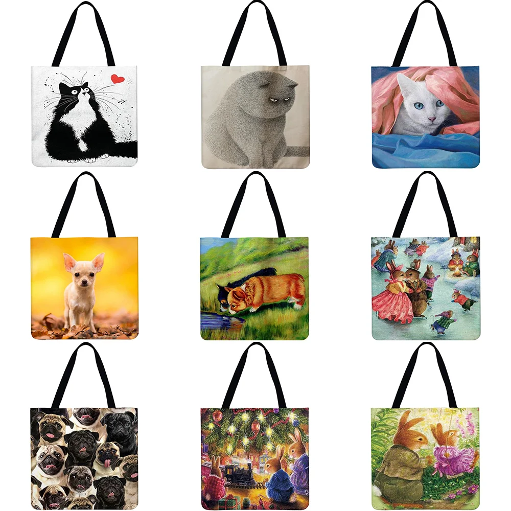 

Animal Print Fashion Women Shopping Bag Linen Eco-friendly School Bag Ladies Large Capacity Tote Handbag Streetwear