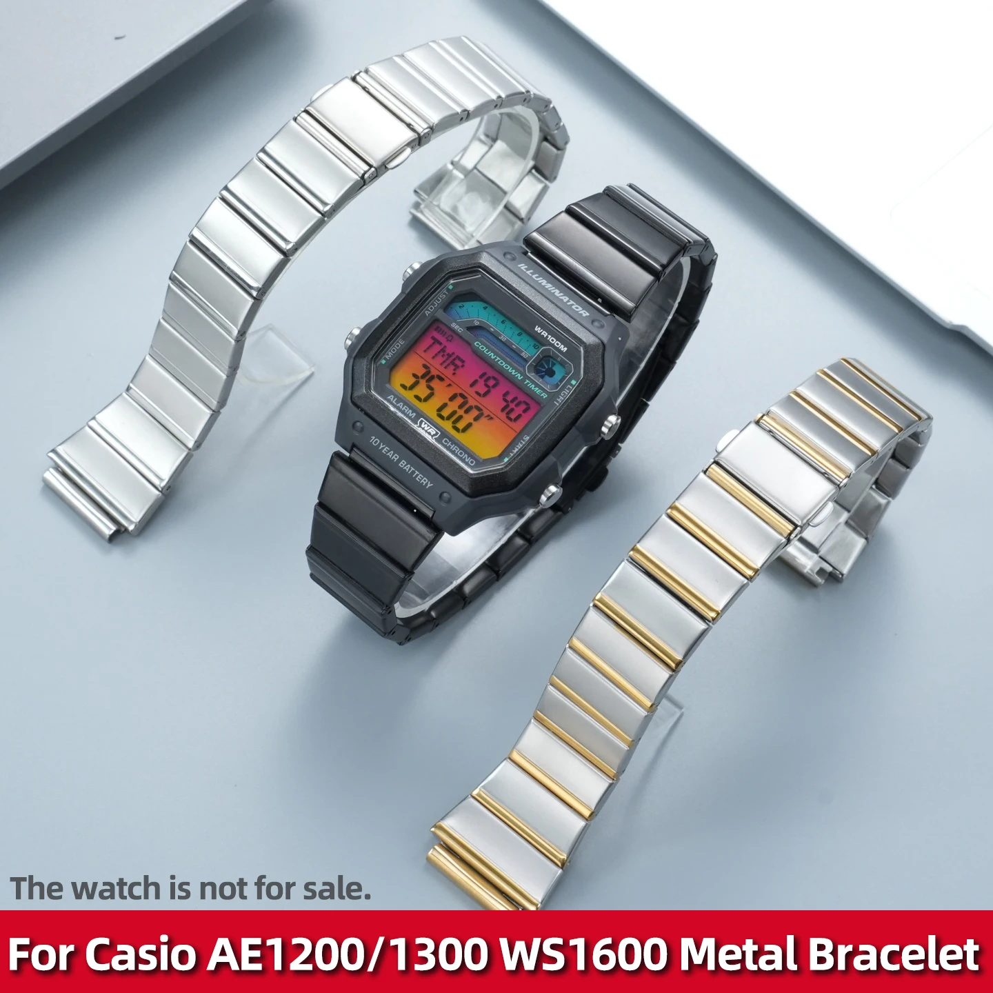 Фото Для Casio AE1200WH AE1300 WS-1600: Сменный металлический ремешок для часов из нержавеющей стали, выпуклый, 18 мм (совместим с моделями A700, W-218, A158/159, A168) №1