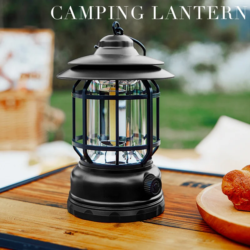 Outdoor Camping Tent Lamp Portable Camping Retro Lamp USB Rechargeable Lighting Decoration Waterproof Garden Street Path Light