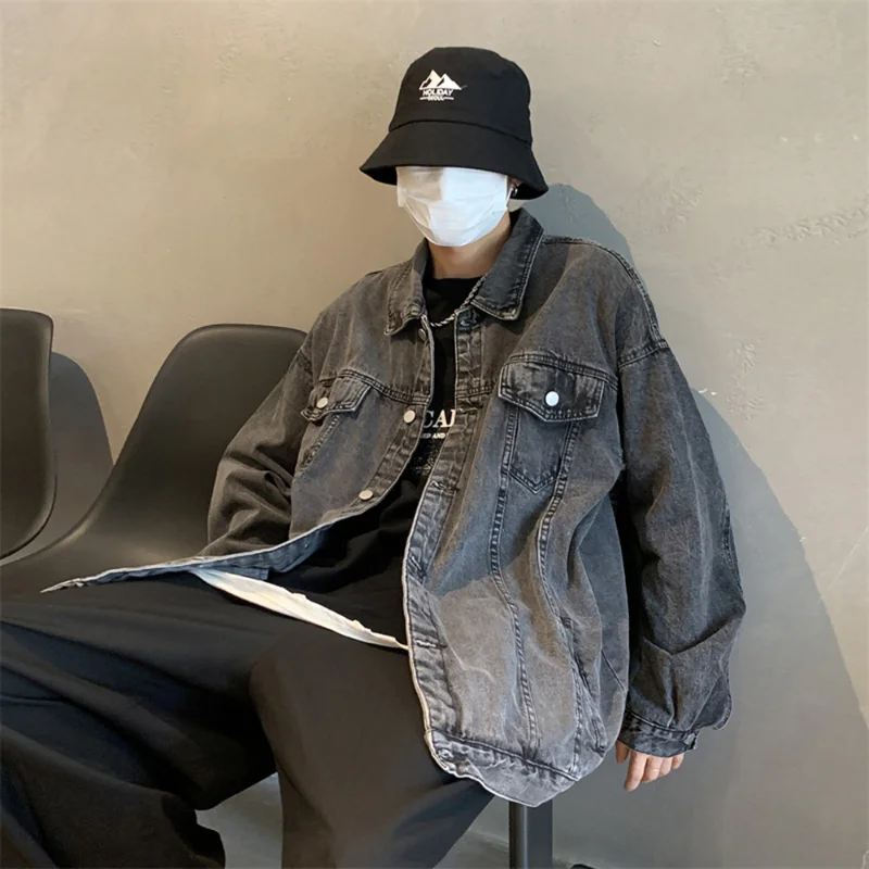 

Smokey Gray Retro Denim Jacket Men's Ins Trendy Brand Spring and Autumn Made Old Tooling Jacket