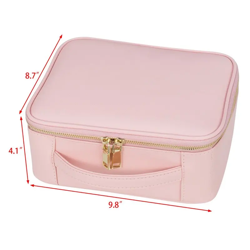 9.8”Makeup Train Case Travel PU  Makeup Cosmetic Artist Organizer,Pink