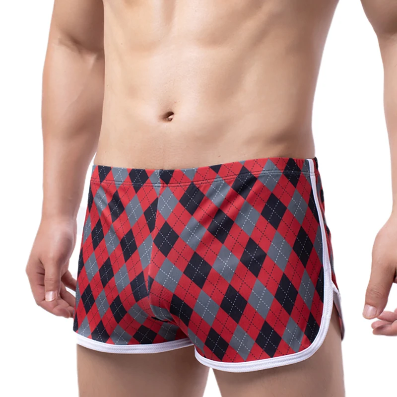 

Mens Underwear Soft Stretch Breathable Men Boxer Shorts Sexy Arrow Panties Sleep Bottoms Male Plaid Trunk Boxers Hombre Shorts