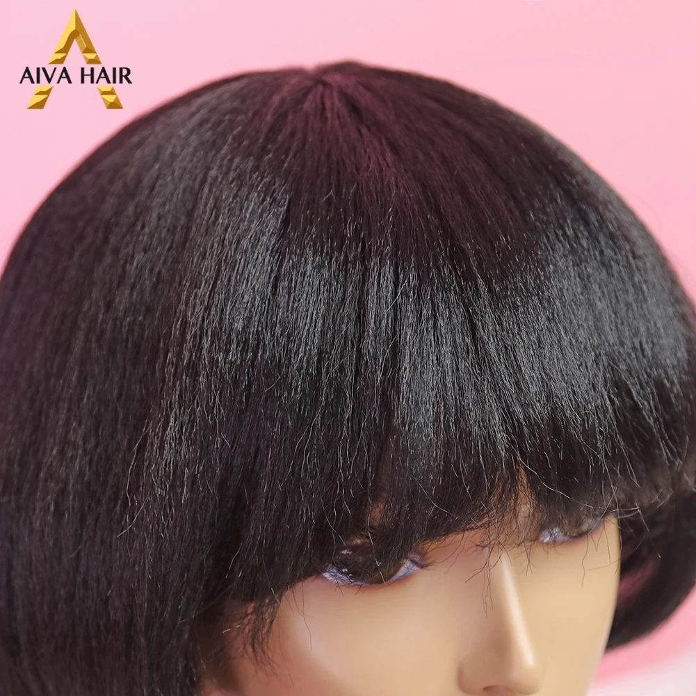 Черный синтетический парик Yaki прямой Aiva термостойкие синтетические парики с