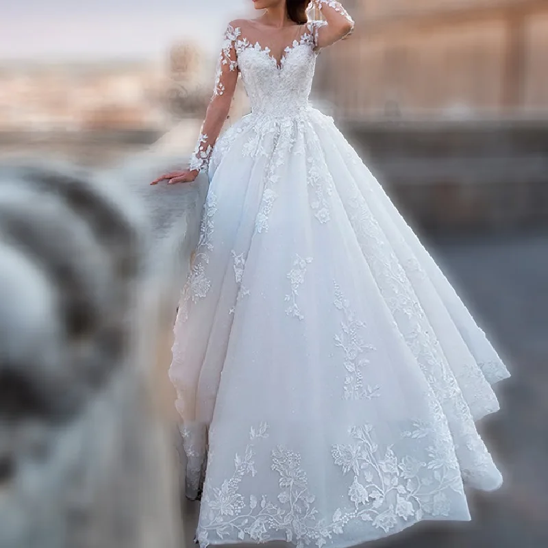 

Boho Robe De Mariee Vestido Novia Bride wedding gown V neck long sleeve lace embroidery ball gown wedding dress plus size