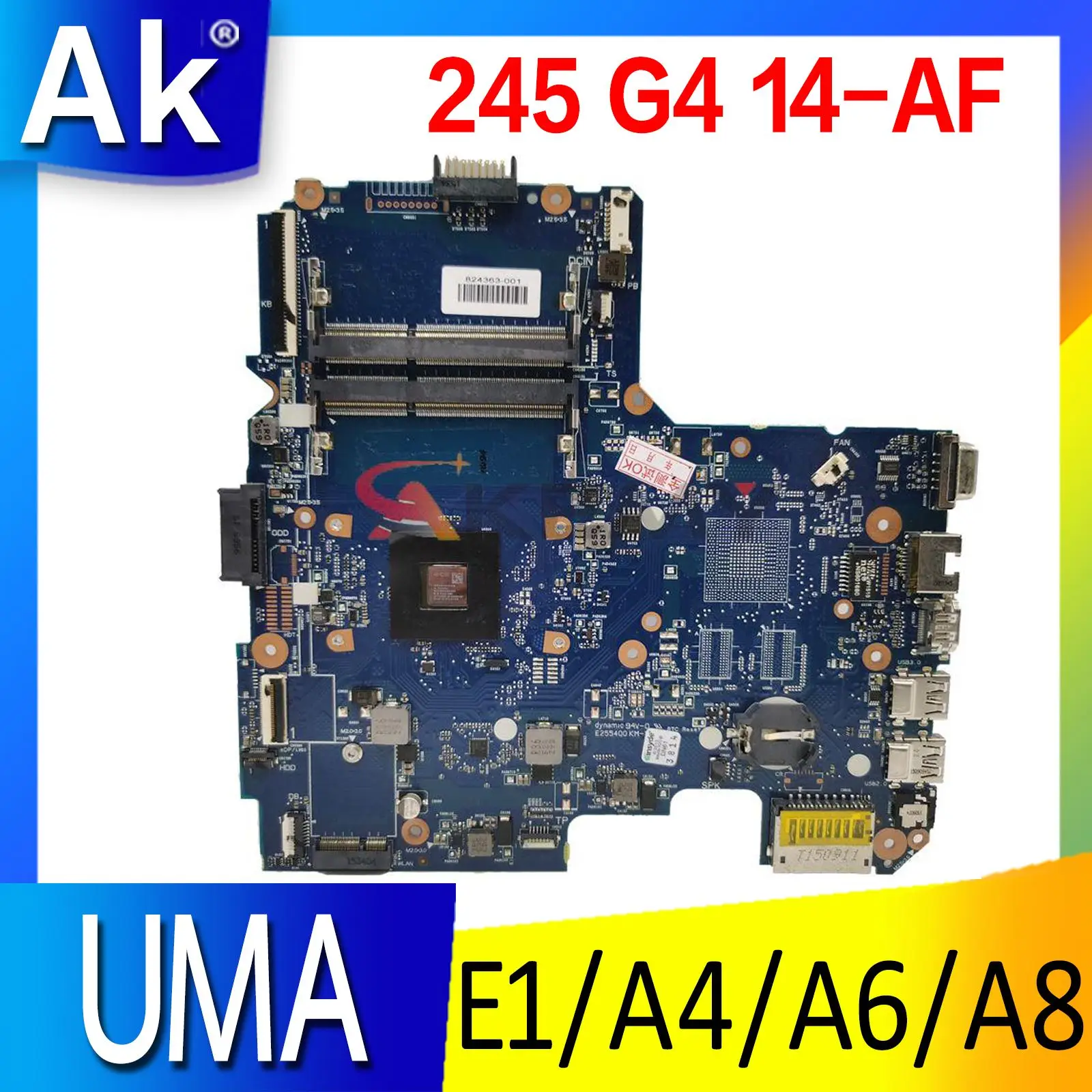 

Материнская плата для ноутбука HP 245 G4 14-AF 14-AC DDR3, материнская плата 245 G4 6050A2731601, материнская плата E1 A4 A6 A8 AMD CPU