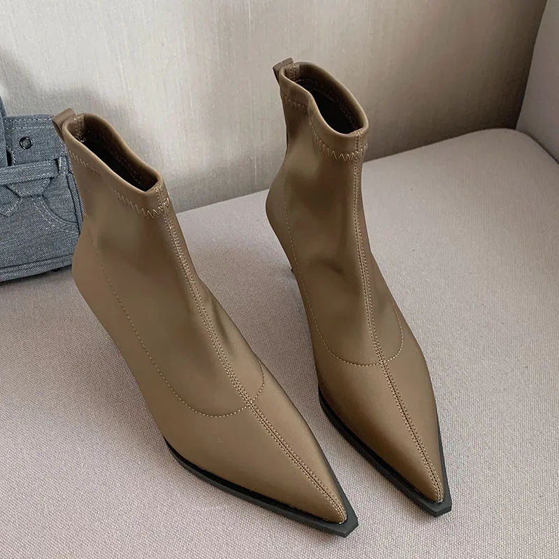 

Женские ботильоны стрейч, туфли-лодочки на тонком высоком каблуке, резиновая Современная женская обувь, западные модные ботинки-носки, 2022
