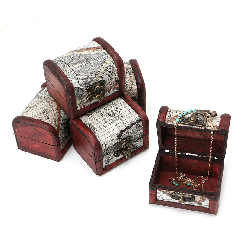 

H9ED Treasure Box Wooden Jewelry Treasure Box Storage Organizer Vintage Style