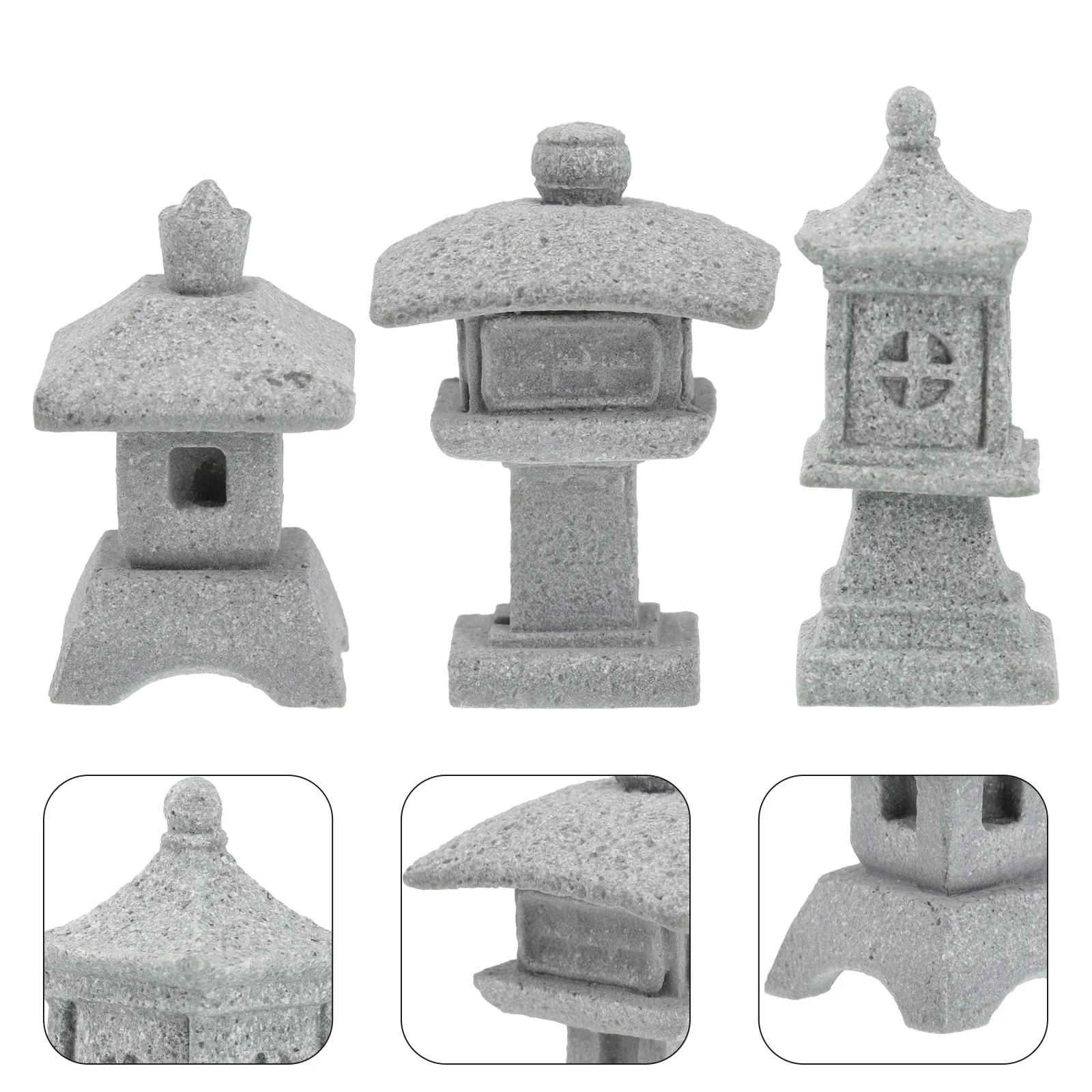 

3 Pcs Zen Garden Accessories Chinese Pagoda Statue Mini Miniature Lantern Bonsai Decor Figurines Creek Fairy Asian Outdoor