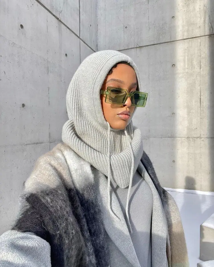 

Muslim Knitted Hat Women's Bonnet Helmet Ski Hat Windproof Winter Outdoor Balaclava Knitted Thick One-piece Scarf Warm Balaclava