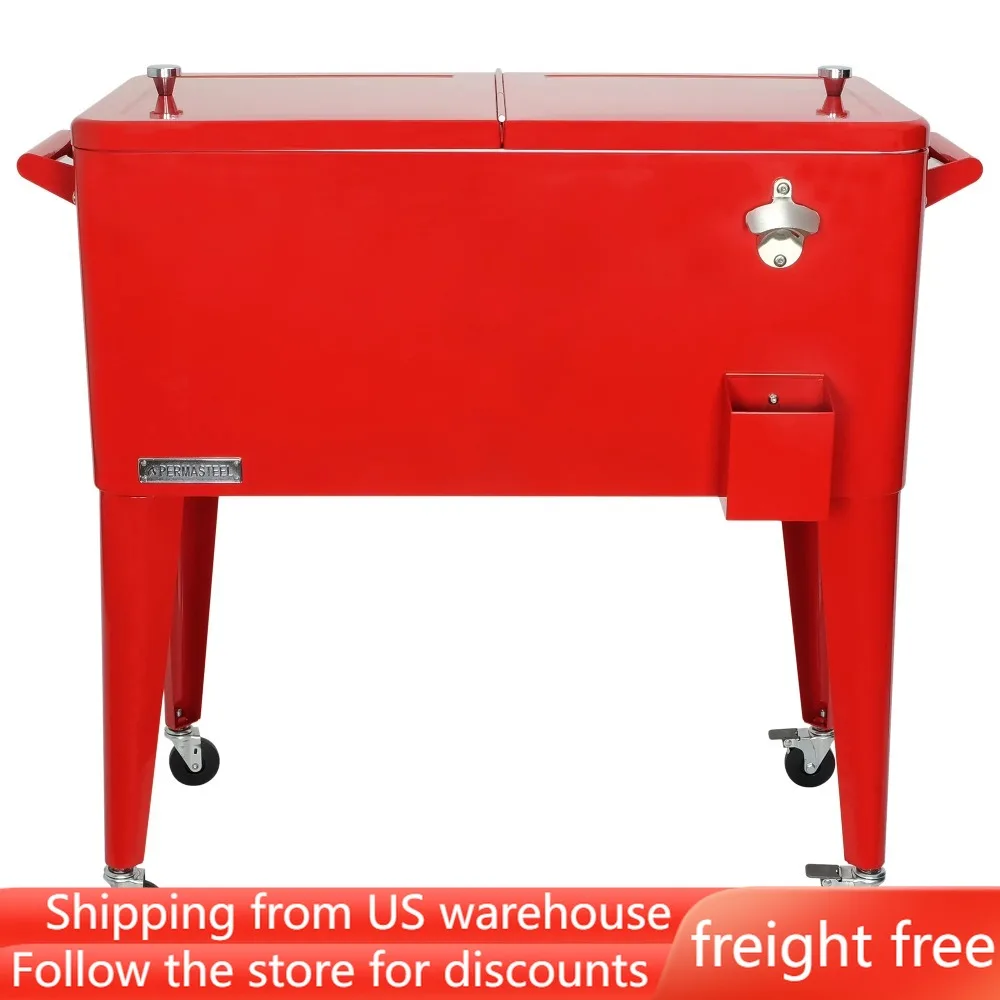 Beverage Rolling Cart 80-qt Classic Outdoor Steel Patio Cool