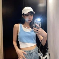 women fake two pieces tanks summer teenagers new ulzzang patchwork all match running popular simple casual feminino 2021 design