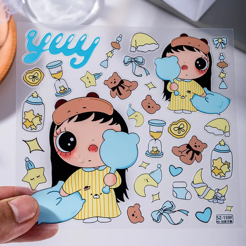 Фото Наклейки Yuyu Flower Season Girl Blue Yuyu Relief Jelly, водонепроницаемые 3D DIY стикеры для рабочего стола, кружек, планшетов, украшения, подарок №2