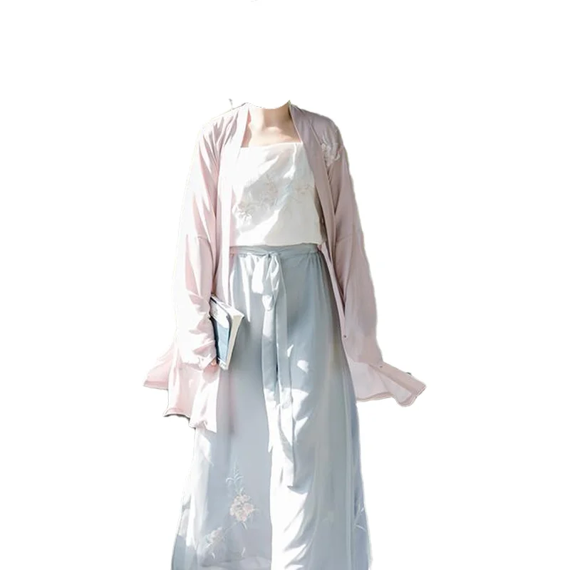 

Женская Вышивка Hanfu из розового и синего енота, весенние и летние модели