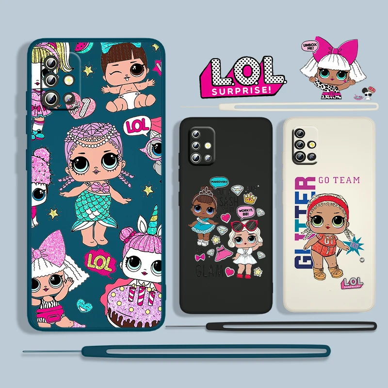 

Girl LOL Surprise Doll For Samsung Galaxy A73 A53 A33 A52 A32 A22 A71 A51 A21S A03S A50 4G 5G Liquid Rope Phone Case Capa Cover