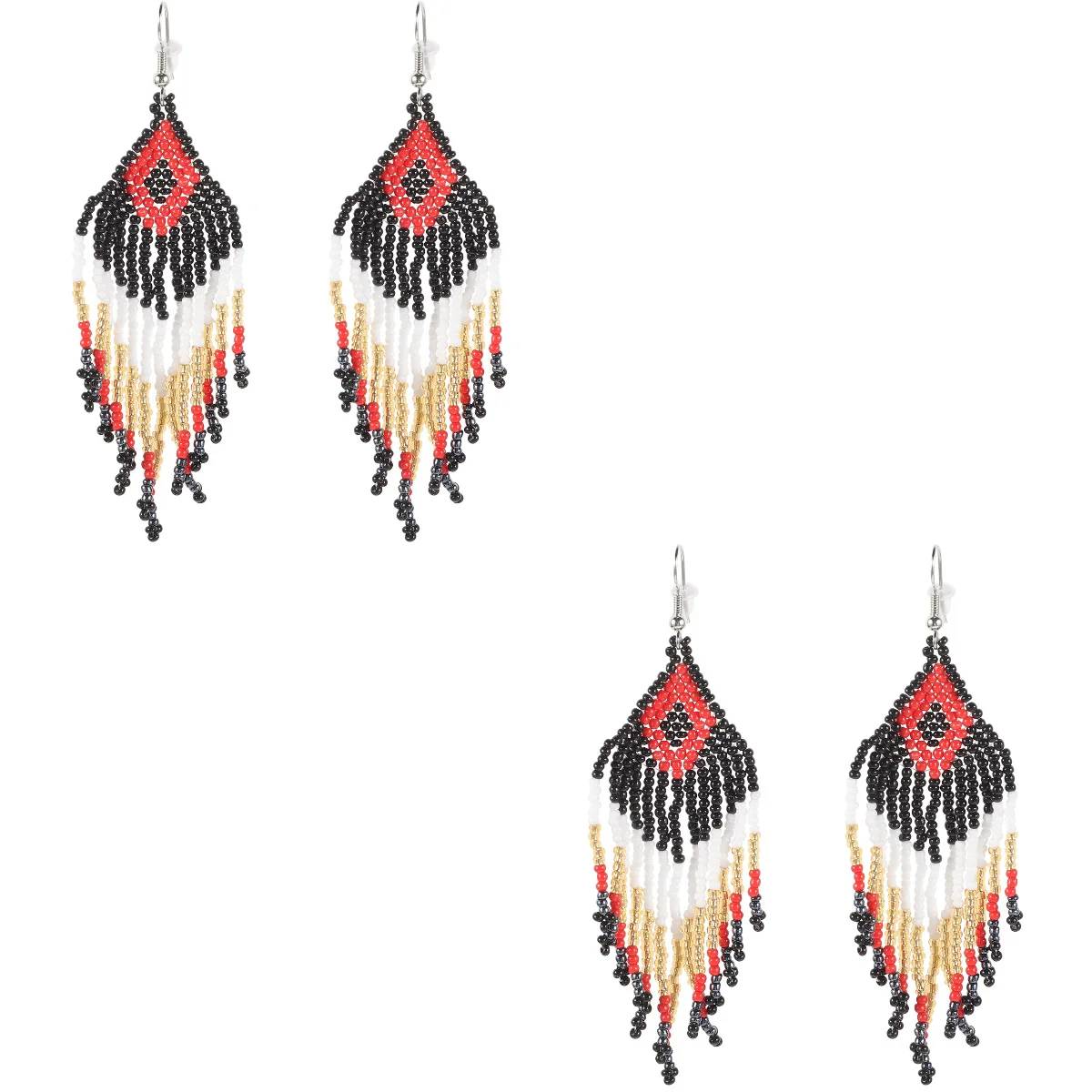 

2 Pairs Tassel Earrings Rice Bead Beaded Bohemian Dangle 9.5X3CM Women Drop Metal Bride