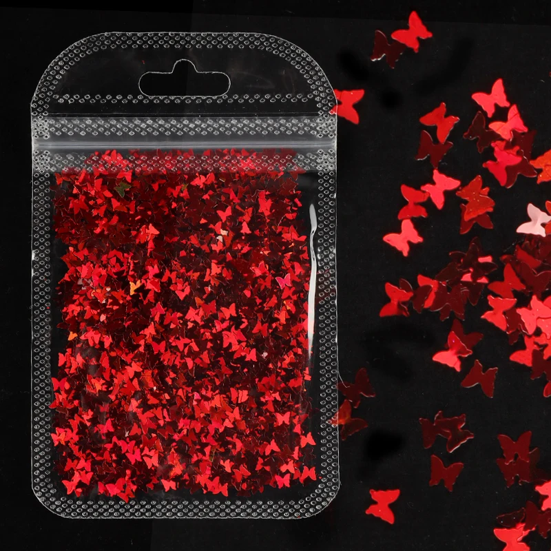 

Holographic Red Butterfly Nail Art Glitter Sequins 3D Laser Sheet Manicure Charm Parts For Nail Design Decoration Accessories
