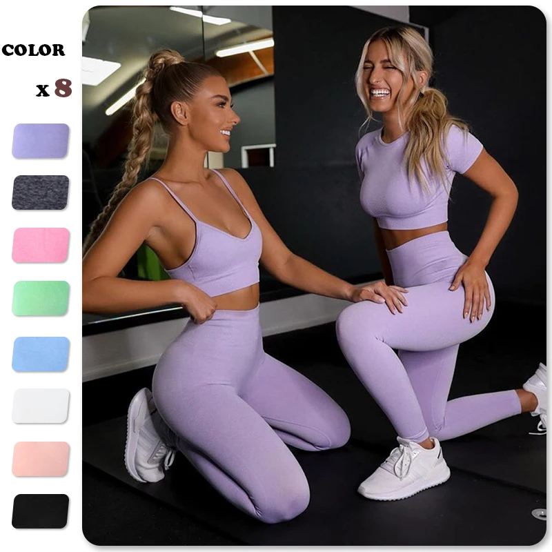 

Seamless Women Yoga Set Workout Shirts Sport Pants Bra Gym Suits Fitness Shorts Crop Top High Waist Running Leggings Sports Sets